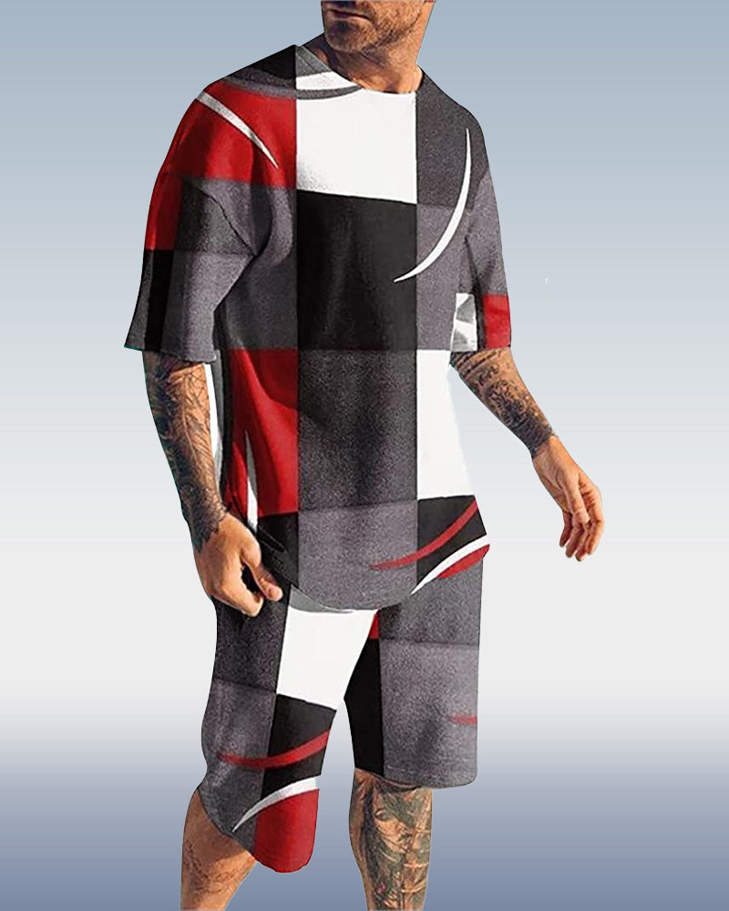 Suitmens Men's Colorblock Print Shorts Set 067