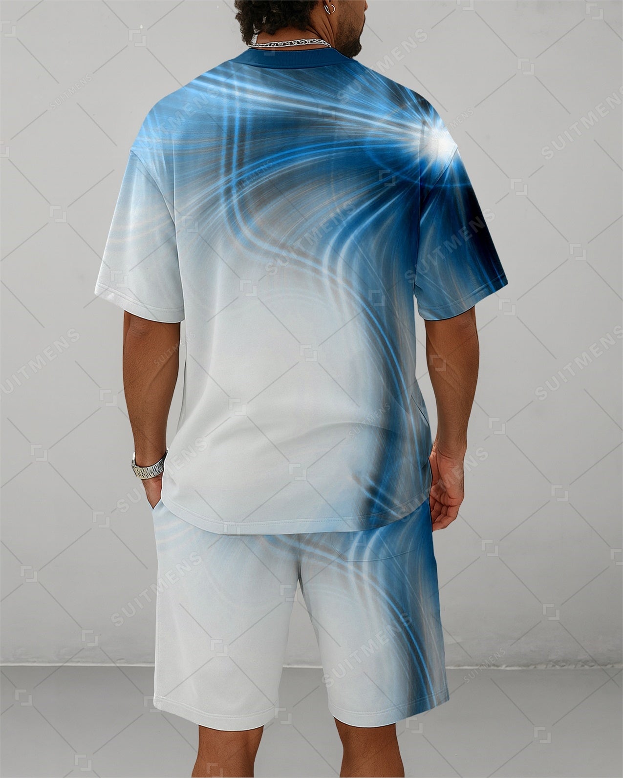 Men's Summer Colorblock Printed Round Neck Suit 082