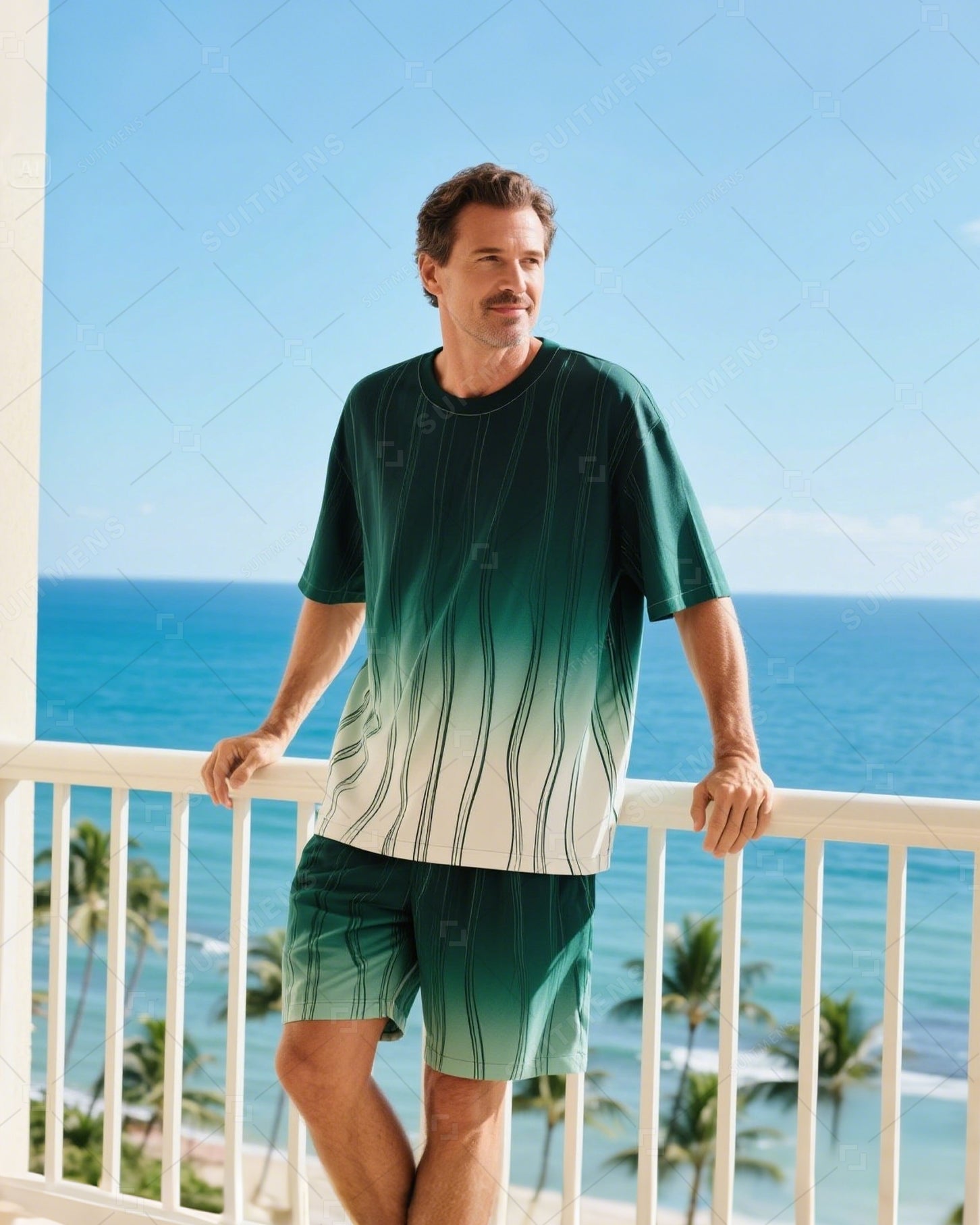 Men's Summer Vacation Round Neck Set 027