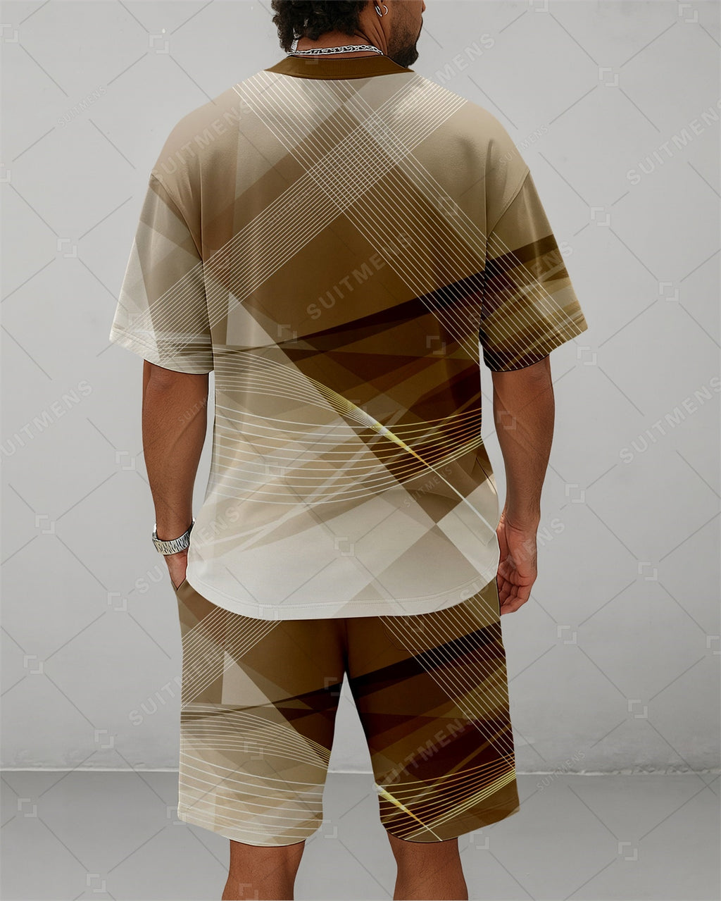 Men's Summer Colorblock Printed Round Neck Suit 089