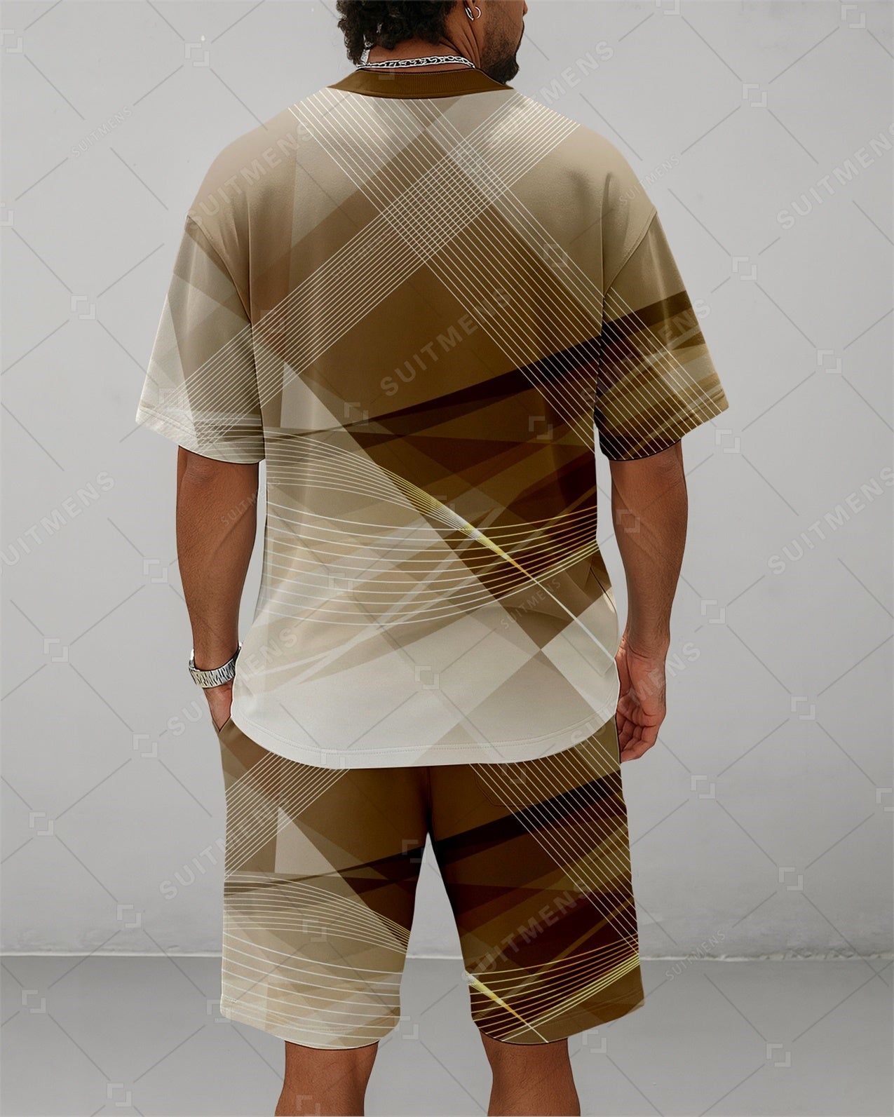 Men's Summer Colorblock Printed Round Neck Suit 089