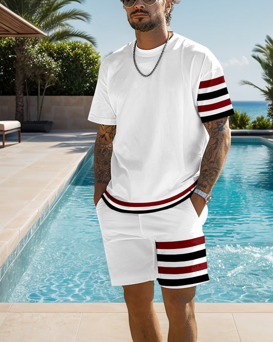 Men's casual striped printed shorts Set 537
