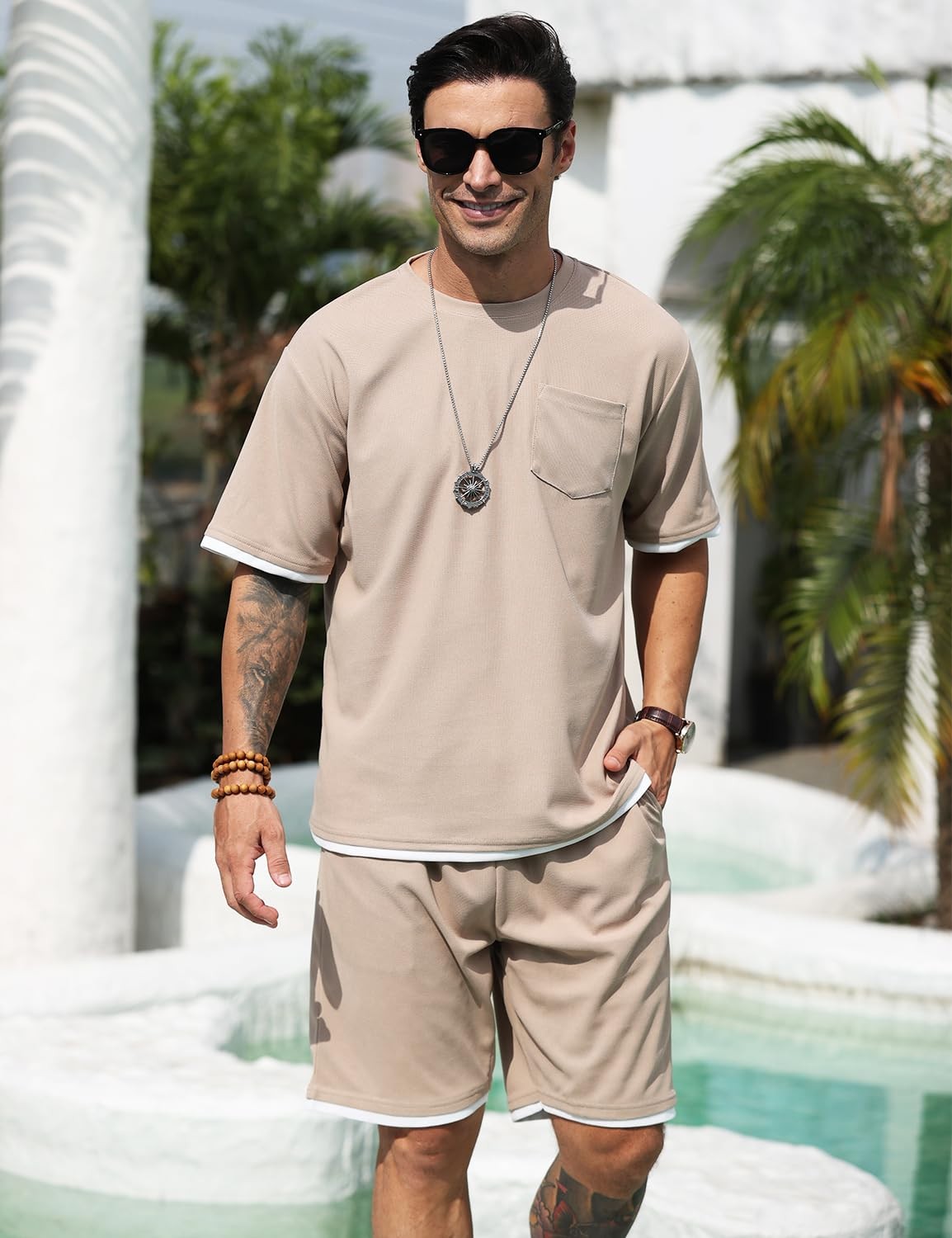 Men's Simple Matching Summer Round Neck Set 194