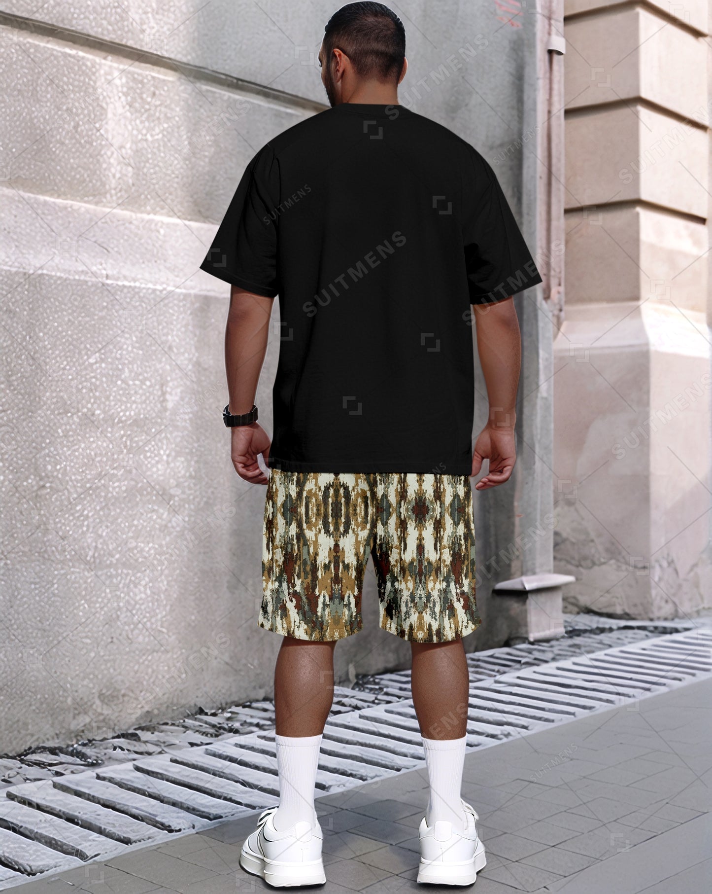 Men's Summer Colorblock Printed Round Neck Set 489