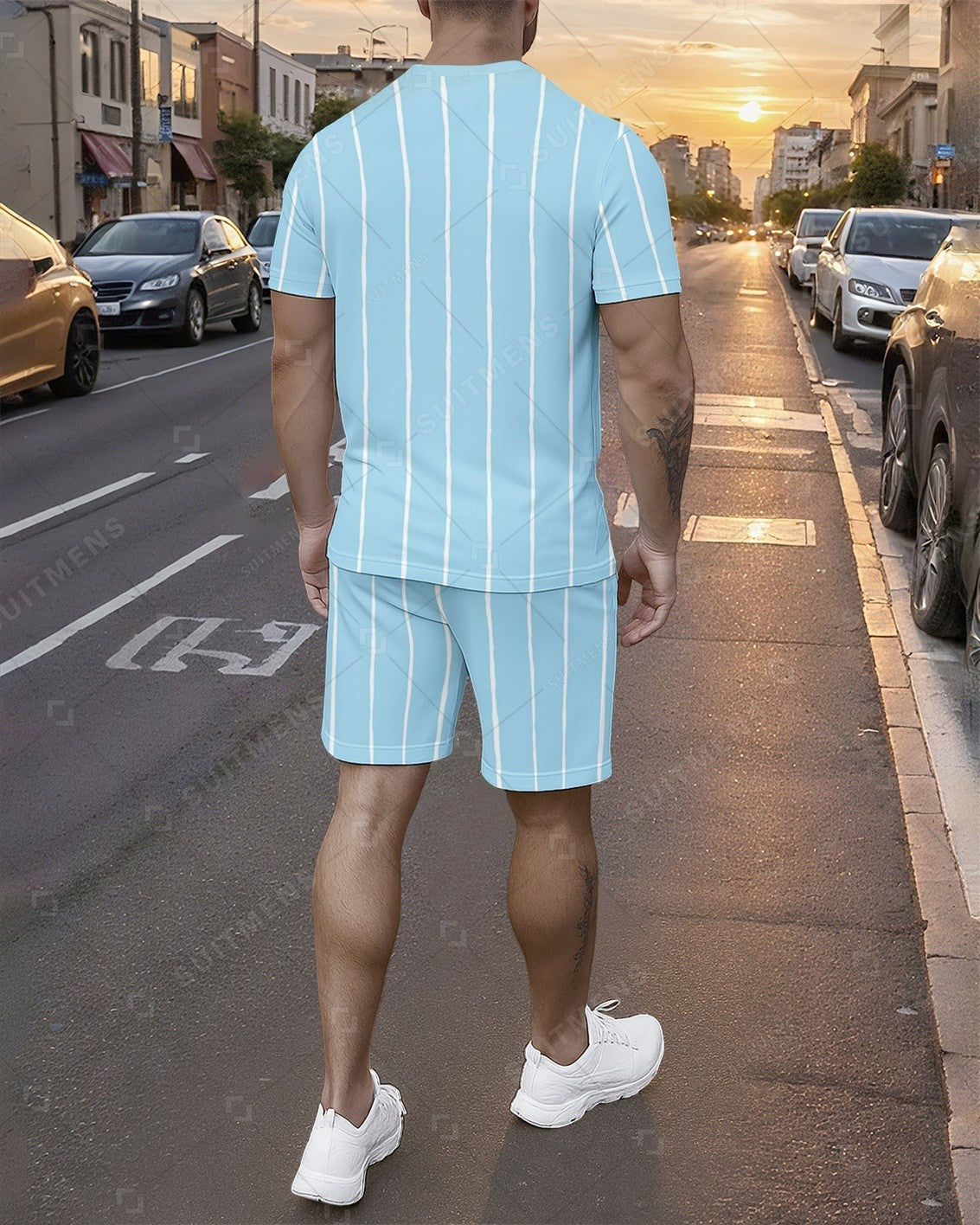 Men's Summer Colorblock Printed Round Neck Set 749