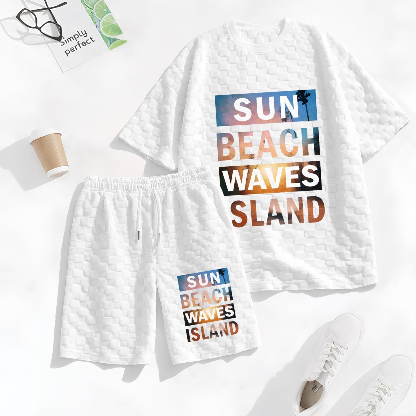 Men's Resort Print Spring And Summer Drawstring Shorts Set, A Casual Summer Outfit, Including A Short-Sleeved Shirt And Shorts, Suitable For Everyday Wear And Sports Activities.