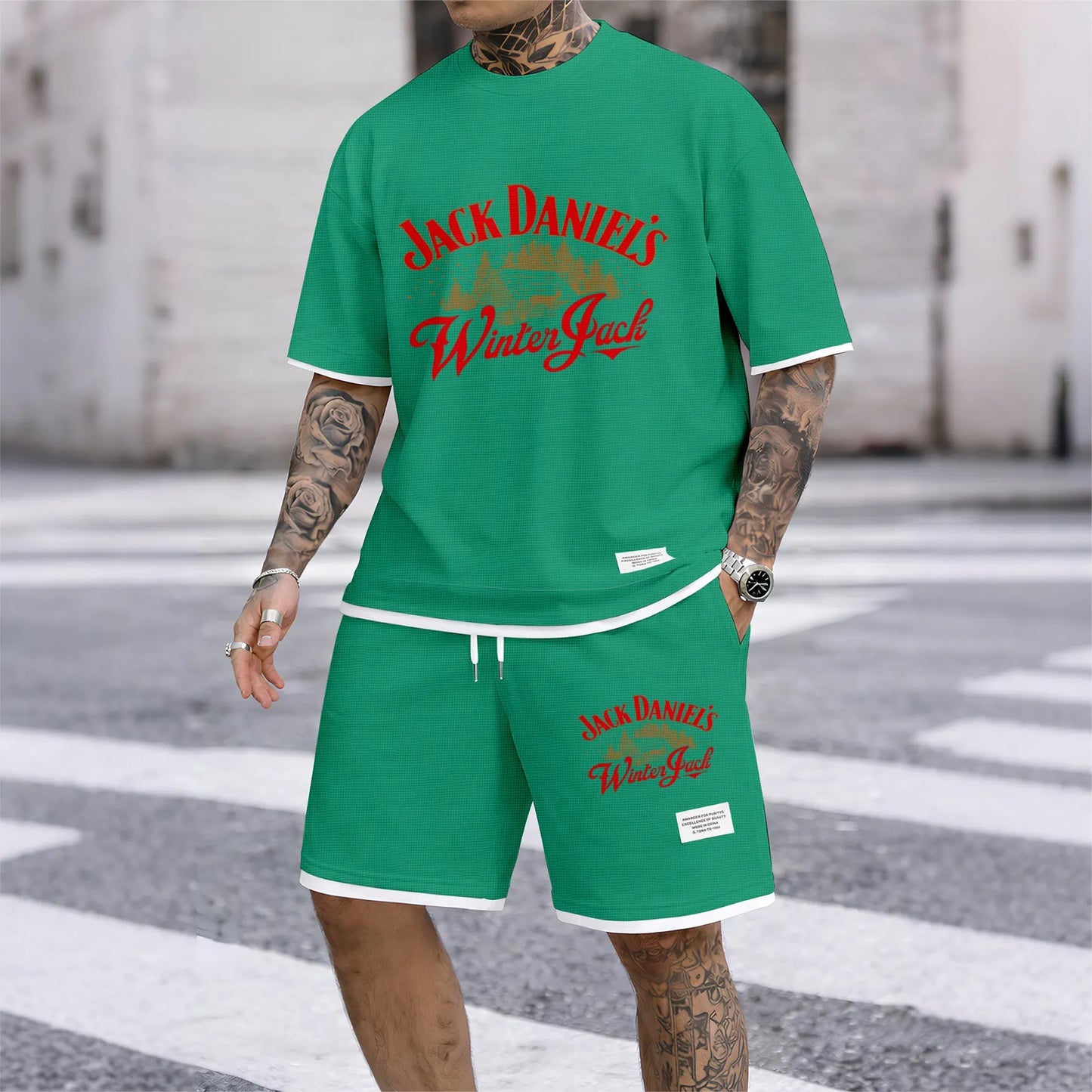 Men's Beer And Beverage Printed Drawstring Shorts Set, Suitable For Spring And Summer Wear, Casual Summer Set, Including Short-Sleeved Shirt And Shorts, Suitable For Everyday Wear And Sports 08