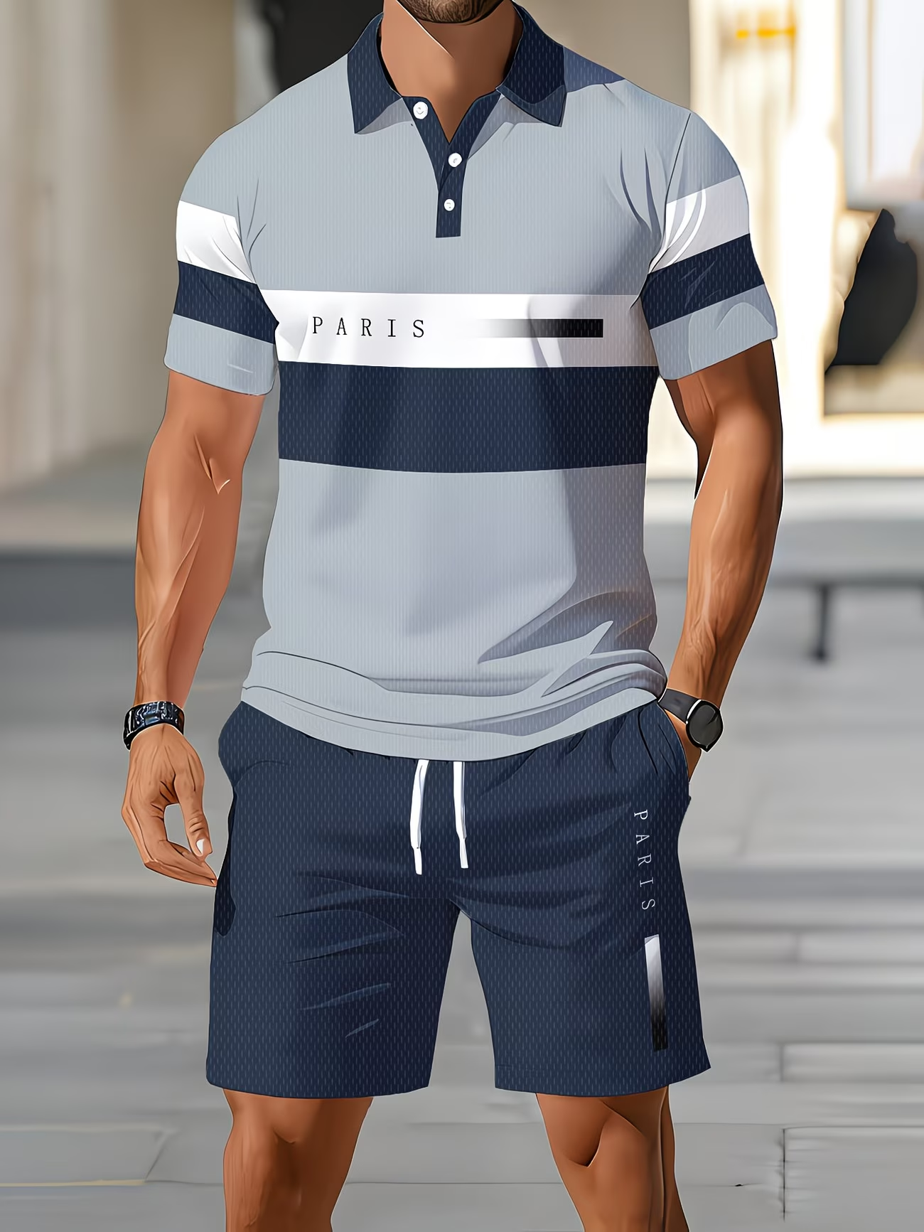 ⏰ Letzter Tag: 50% Rabatt! 🔥-Herren Sommer-Set mit Polo und Shorts im Streifenlook