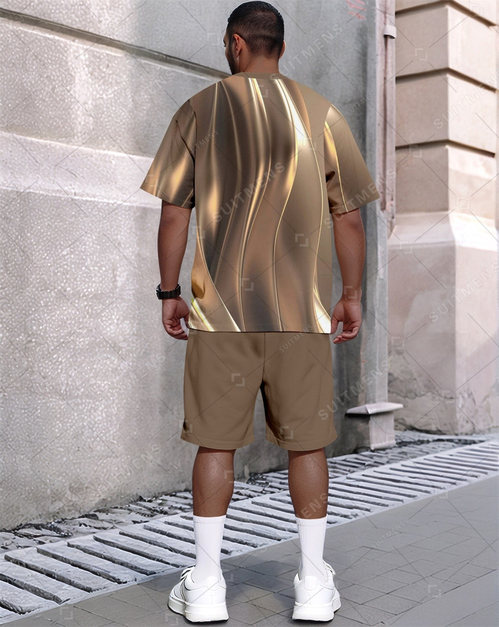 Men's Summer Gradient Printed Round Neck Set 640