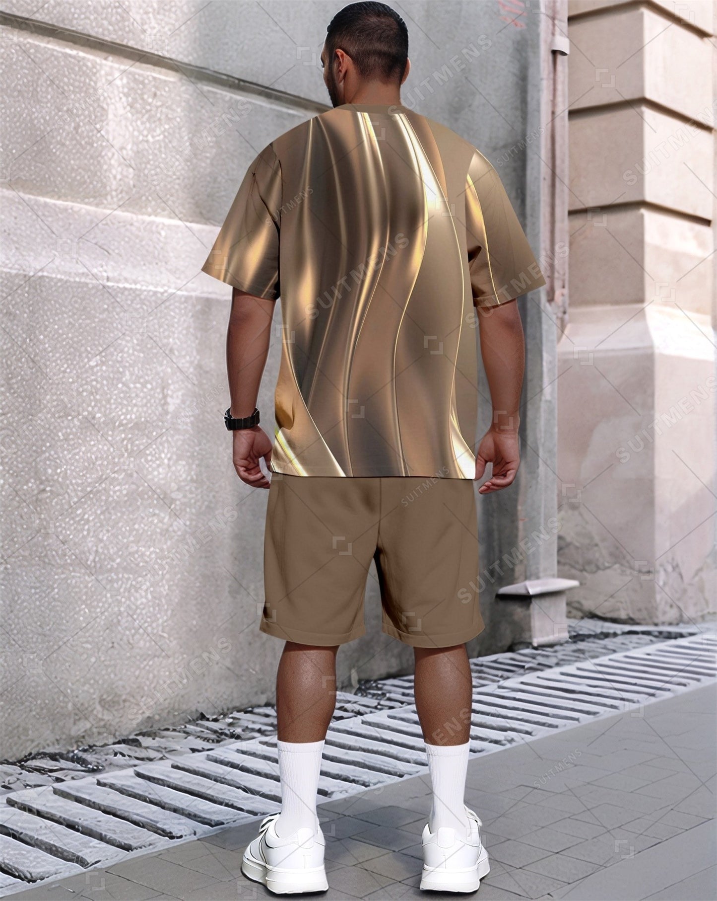 Men's Summer Gradient Printed Round Neck Set 640