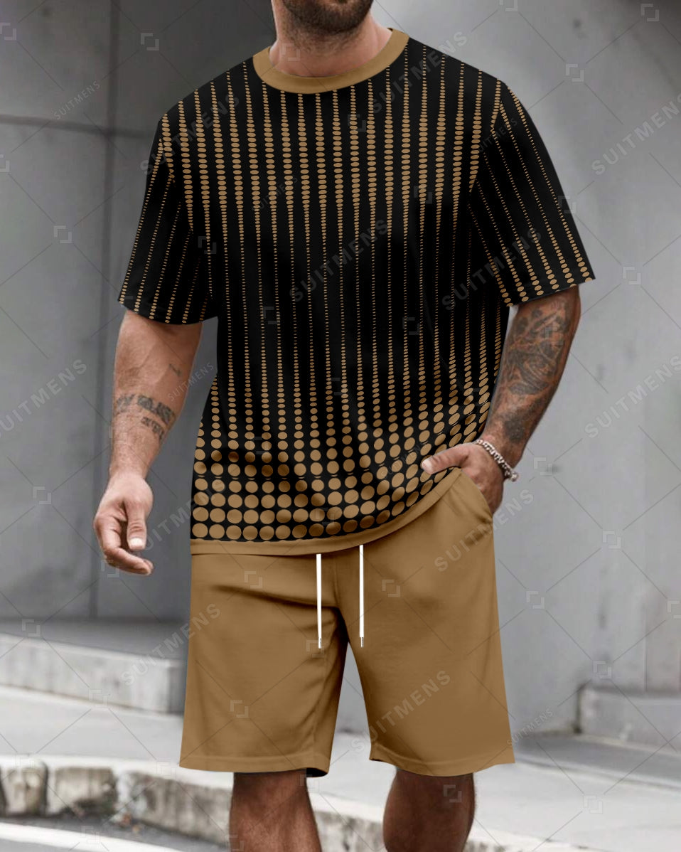 Men's Summer Color Matching Round Neck Set 596