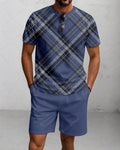 Men's Summer Colorblock Printed Round Neck Suit 054