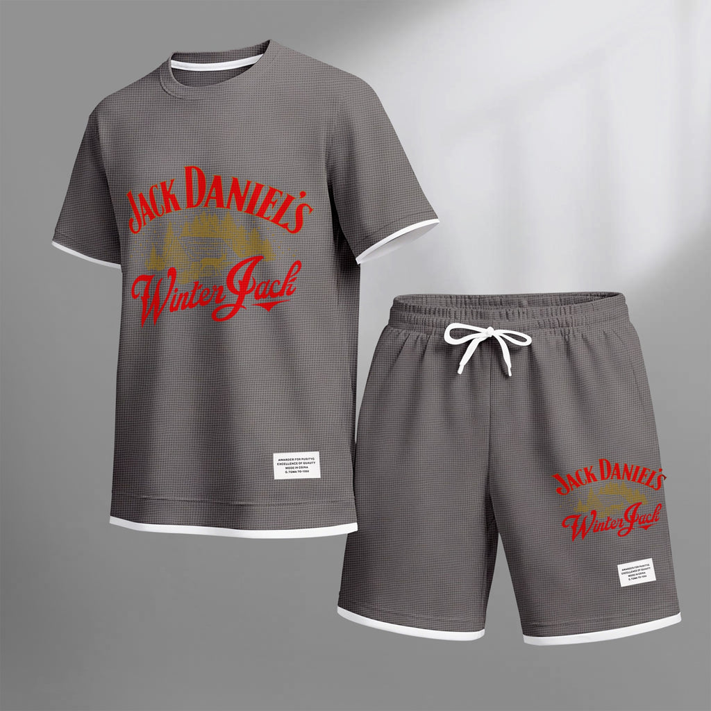 Men's Beer And Beverage Printed Drawstring Shorts Set, Suitable For Spring And Summer Wear, Casual Summer Set, Including Short-Sleeved Shirt And Shorts, Suitable For Everyday Wear And Sports 08