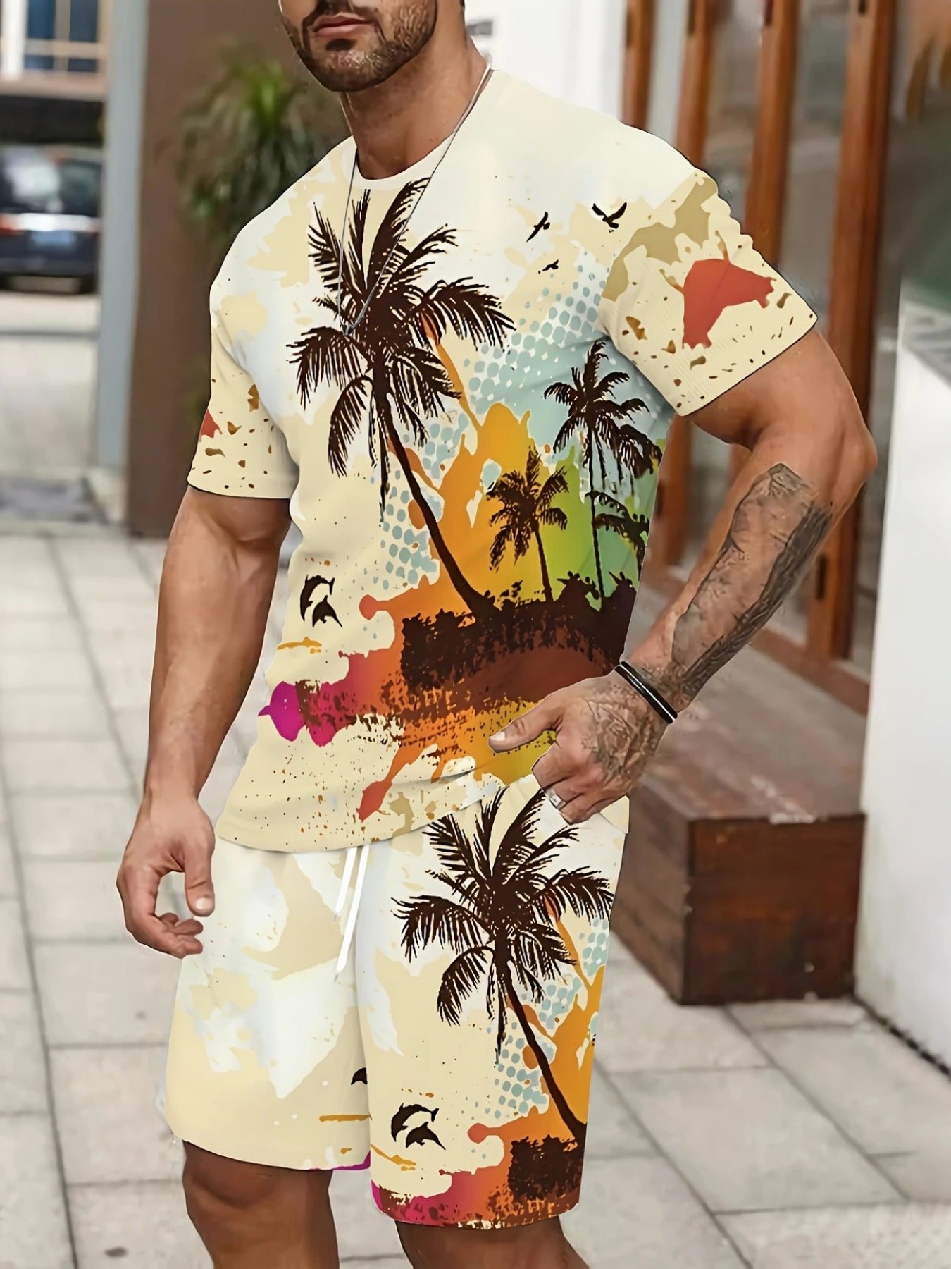 Men's Summer Vacation Round Neck Set 197