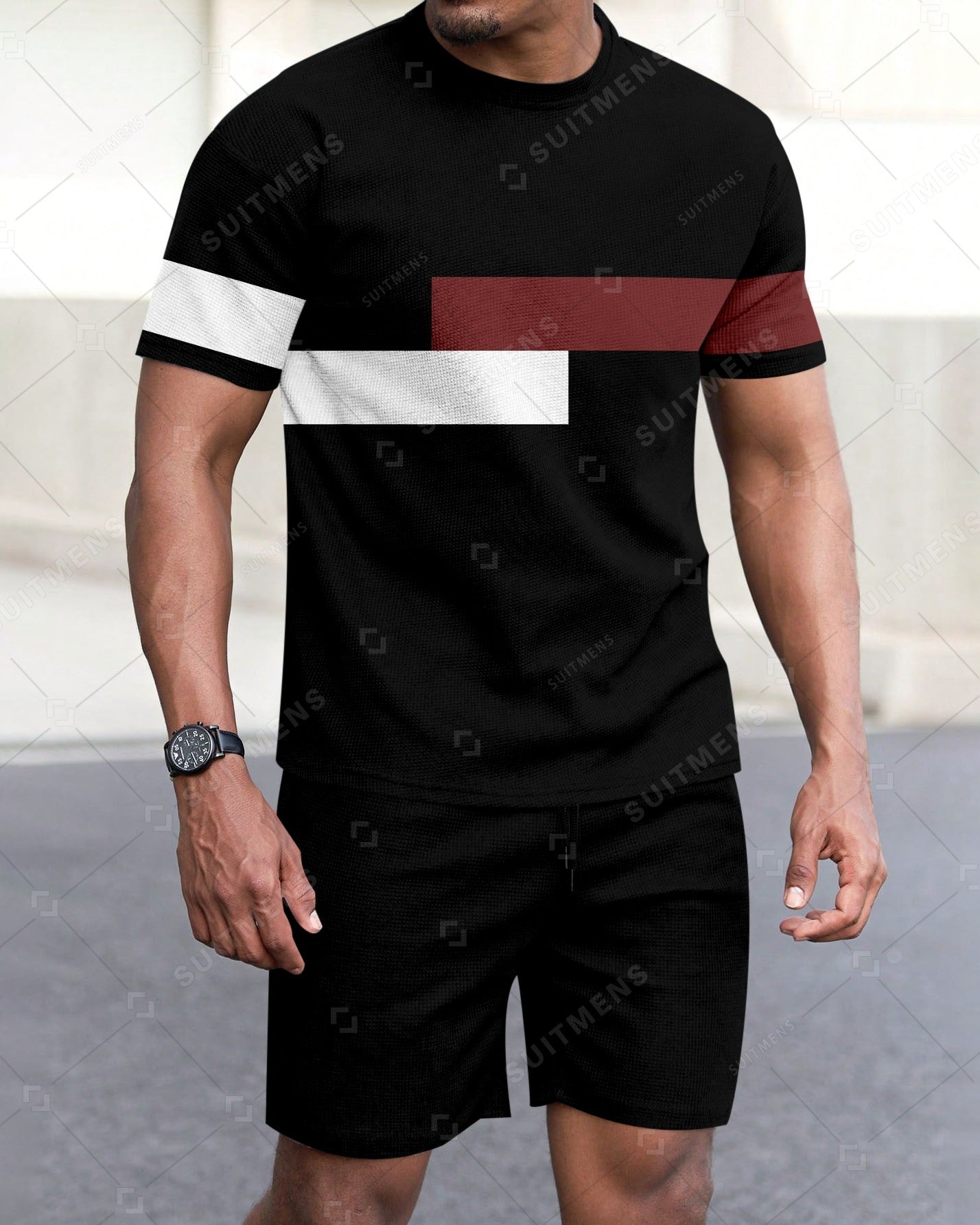 Men's Summer Colorblock Printed Round Neck Set 284