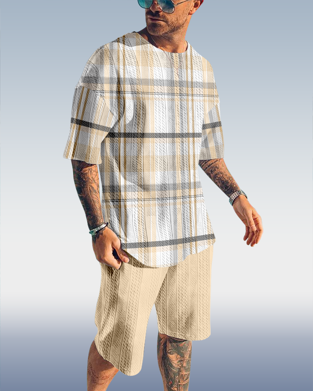 Suitmens Men's Luxury Textured Print Shorts Set 567