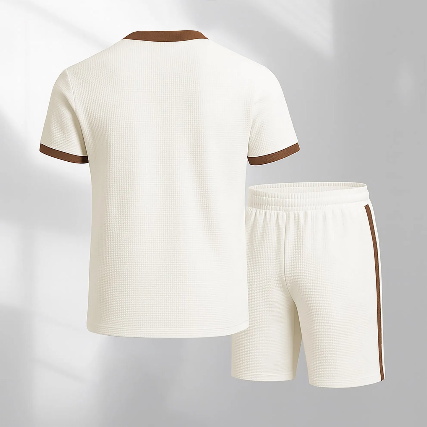 Men's Pattern Short-Sleeve T-Shirt and Drawstring Shorts Set, Men's Clothing, Casual Sporty Short-Sleeve Top and Shorts, Summer Men's Everyday Wear, Indoor and Outdoor Sportswear, Athletic Set