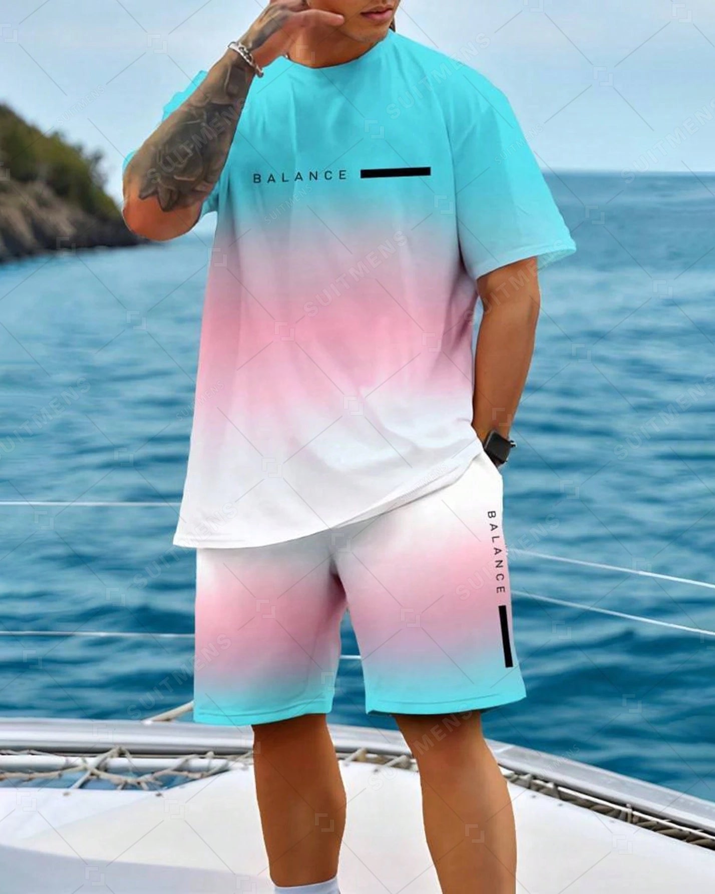 Men's Color Matching Casual Shorts Set 417