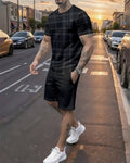 Men's Summer Colorblock Printed Round Neck Set 748