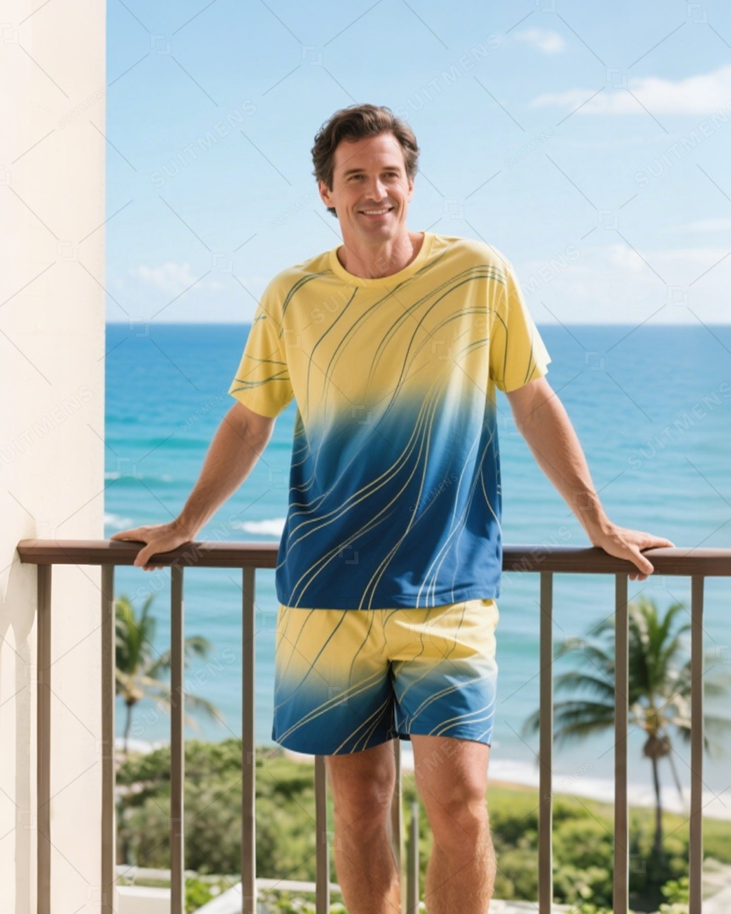 Men's Summer Vacation Round Neck Set 035