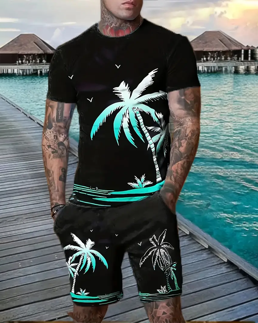 Suitmens Men's Casual Resort Printed Shorts Set 564