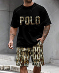 Men's Summer Colorblock Printed Round Neck Set 489