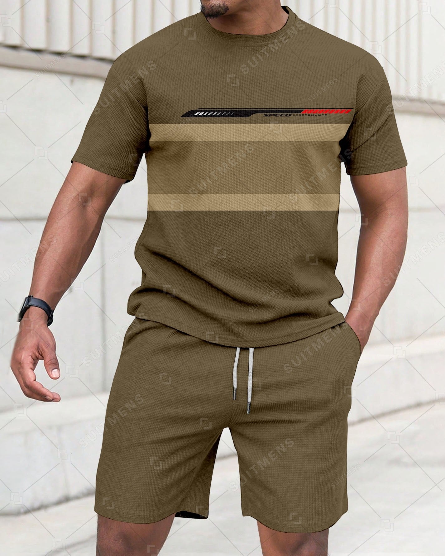 Men's Summer Colorblock Printed Round Neck Set 286