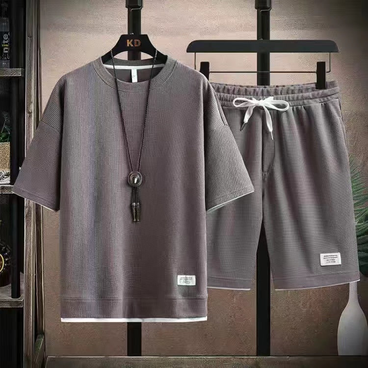 Men's Casual Waffle Shorts Set 6 Colors