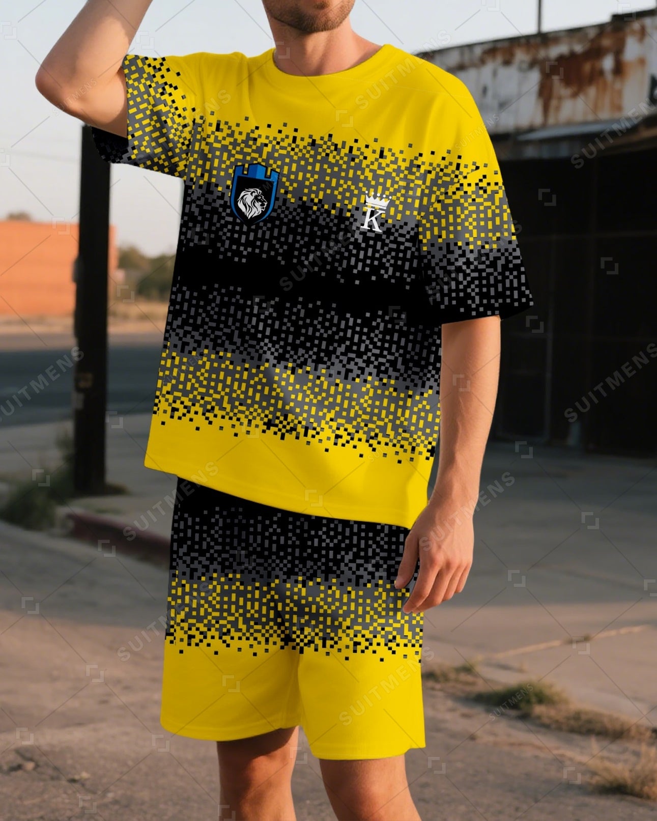 Men's Summer Colorblock Printed Round Neck Suit 06