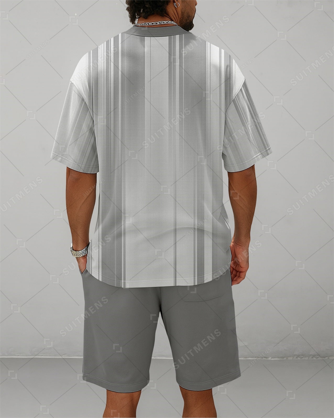 Men's Summer Colorblock Printed Round Neck Suit 086