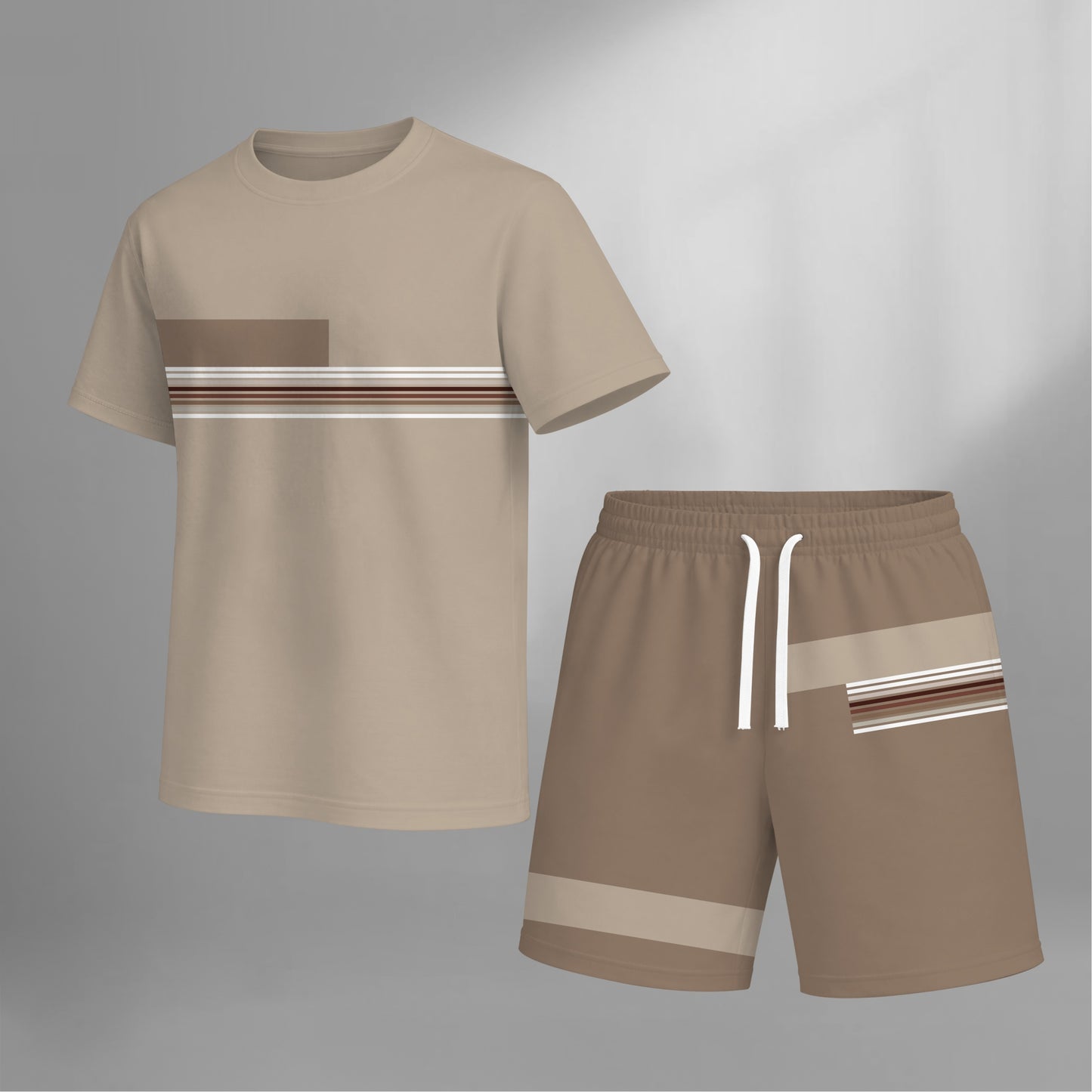 Men’s Casual Short Sleeve T Shirt and Shorts Set, Contrast Stripe Summer 2 Piece Outfit, Soft Breathable Matching Set with Drawstring Shorts for Beach, Outdoor Activities, Travel, Workout, and Everyday Style