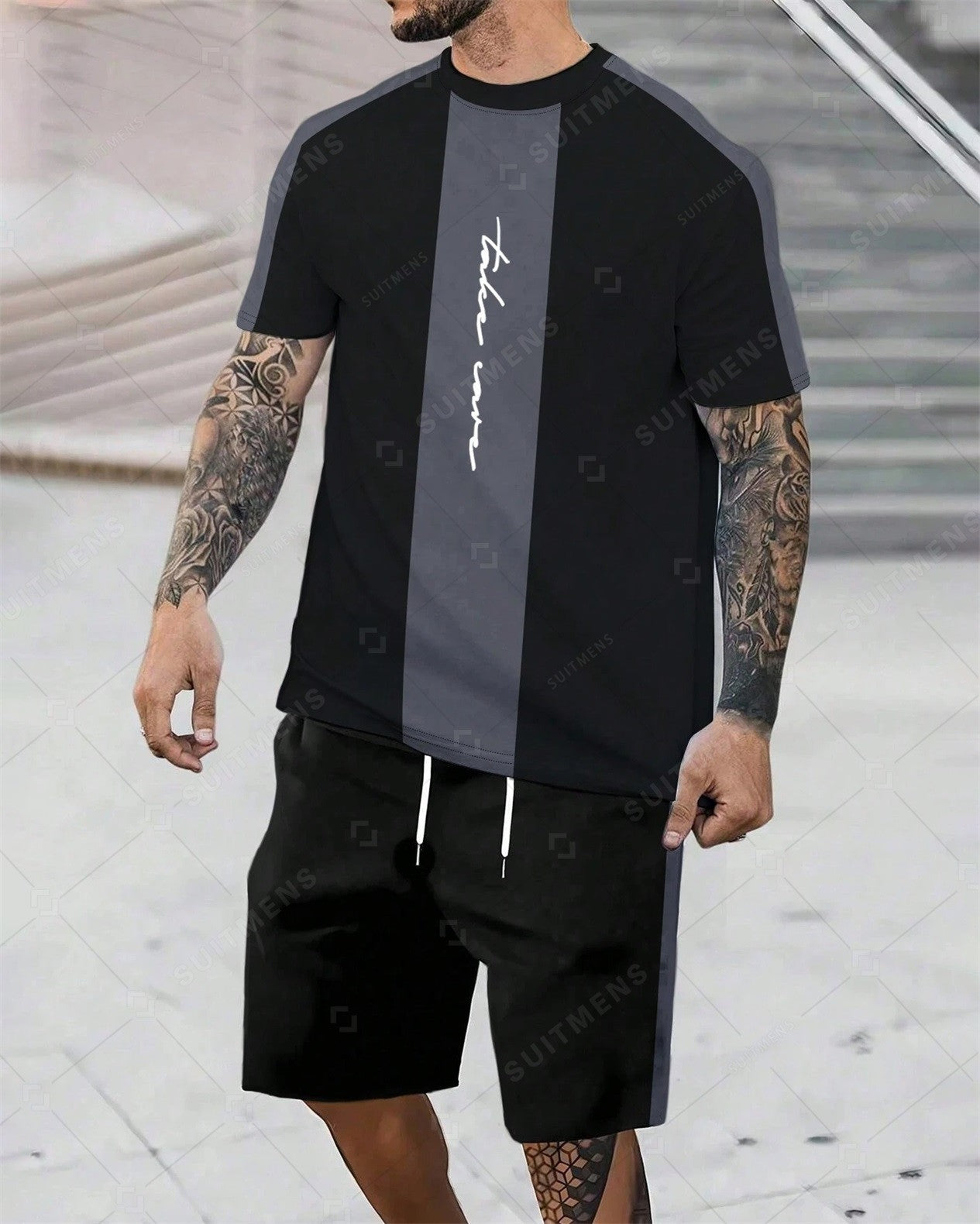 Men's Color Matching Casual Shorts Set 422