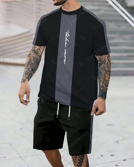 Men's Color Matching Casual Shorts Set 422