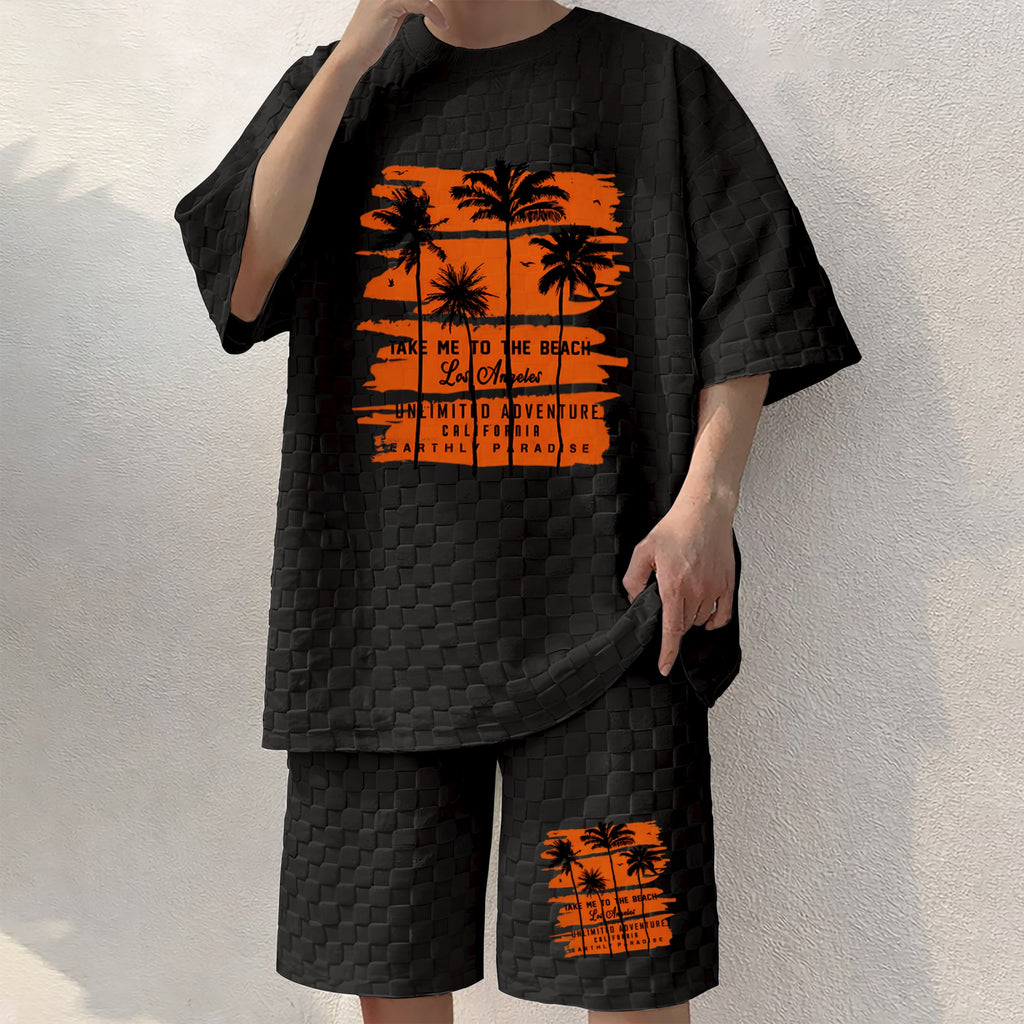 Men's Hawaiian Graphic Print Spring And Summer Drawstring Shorts Set, A Casual Summer Outfit, Including A Short-Sleeved Shirt And Shorts, Suitable For Everyday Wear And Sports Activities. A Two-Piece Set For A Relaxed And Active Lifestyle.