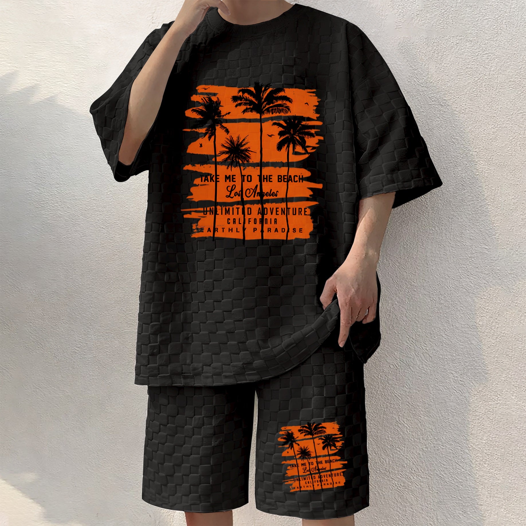 Men's Hawaiian Graphic Print Spring And Summer Drawstring Shorts Set, A Casual Summer Outfit, Including A Short-Sleeved Shirt And Shorts, Suitable For Everyday Wear And Sports Activities. A Two-Piece Set For A Relaxed And Active Lifestyle.