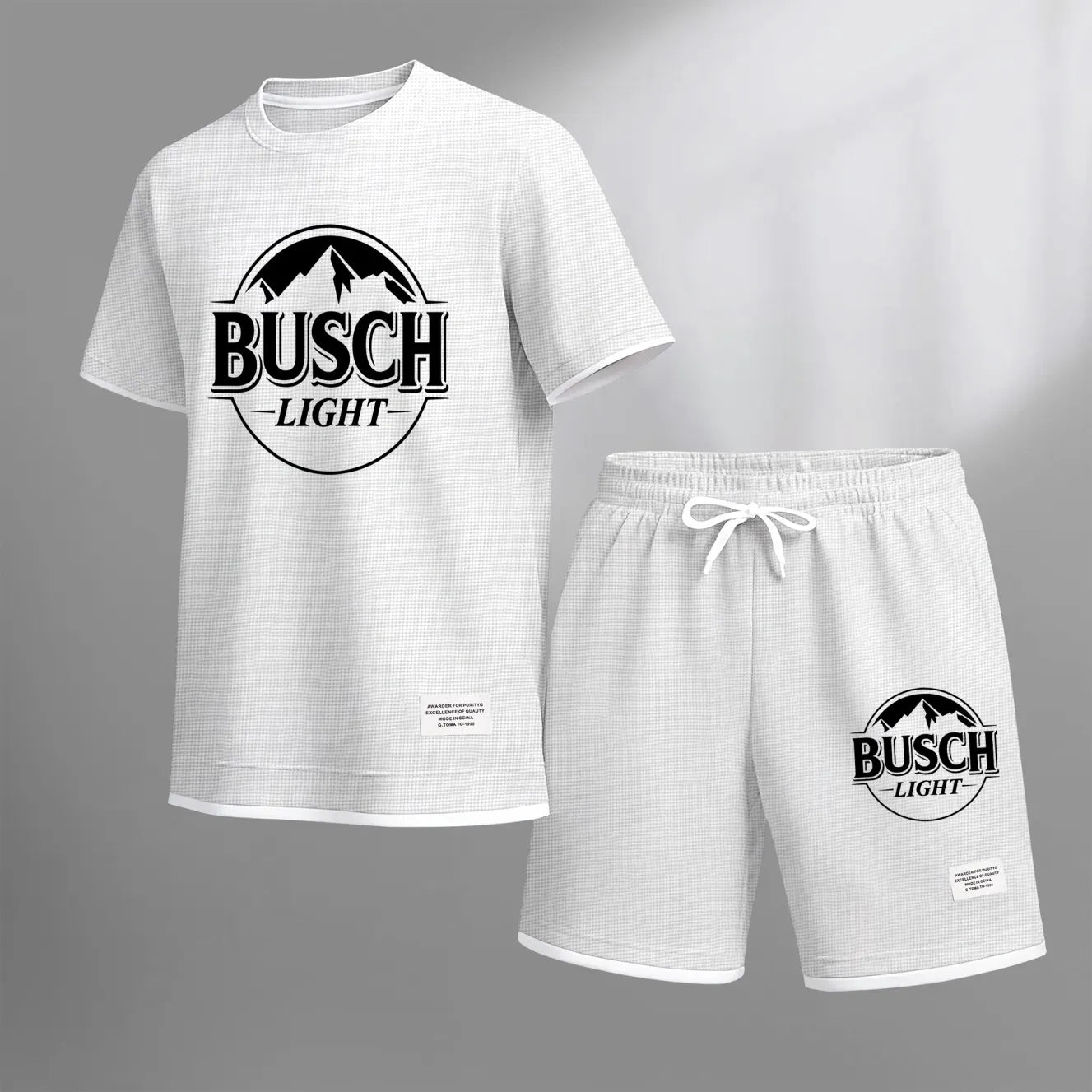 Men's Light Beer Lover Print Waffle Fabric Short-Sleeved Shirt And Shorts Set