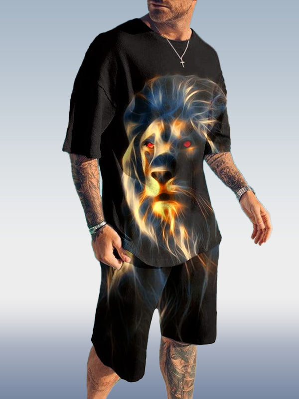 Suitmens Men's Lion Fashion Print Shorts Set 102