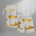 Men’s MILANO Graphic T Shirt and Shorts Set, Italy Inspired 2 Piece Matching Outfit with Short Sleeve Tee and Elastic Waist Drawstring Shorts, Soft Breathable Summer Set for Holiday, Street Style, Travel, and Everyday Wear