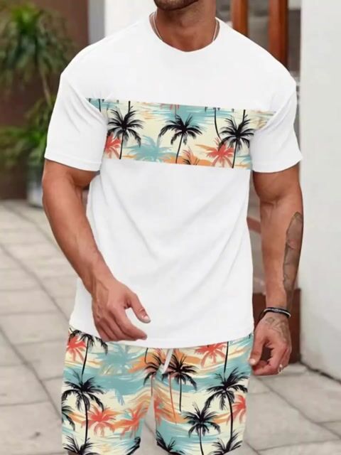 Men's Holiday Summer Round Neck Set 124