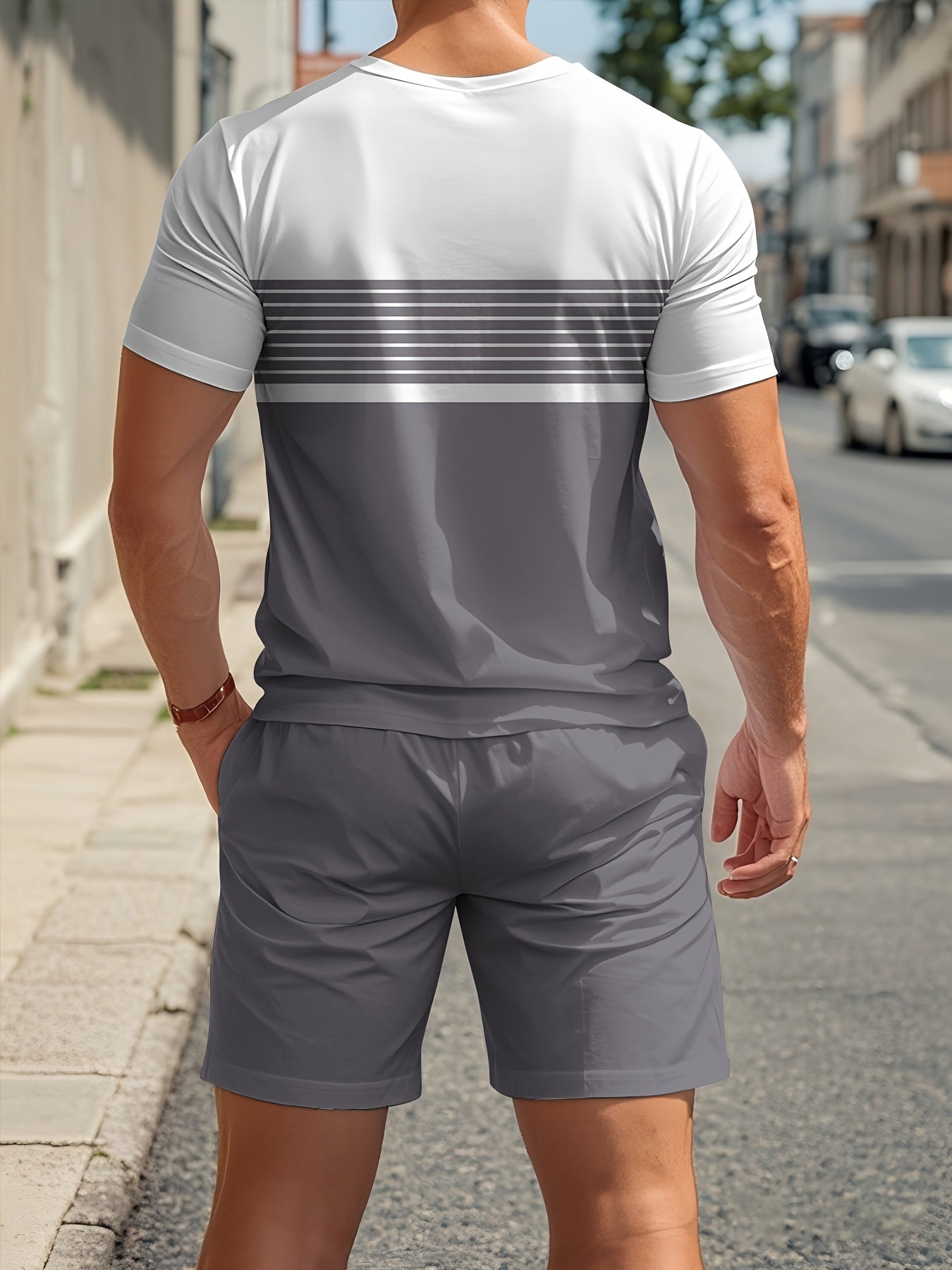Men's Summer Retro Printed Round Neck Set 923