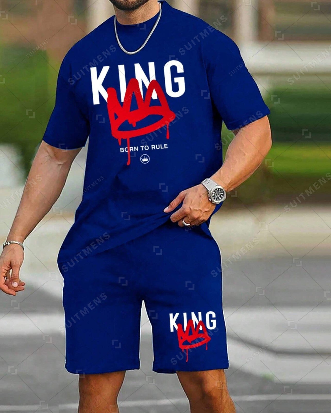 Men's Color Matching Casual Shorts Set 409