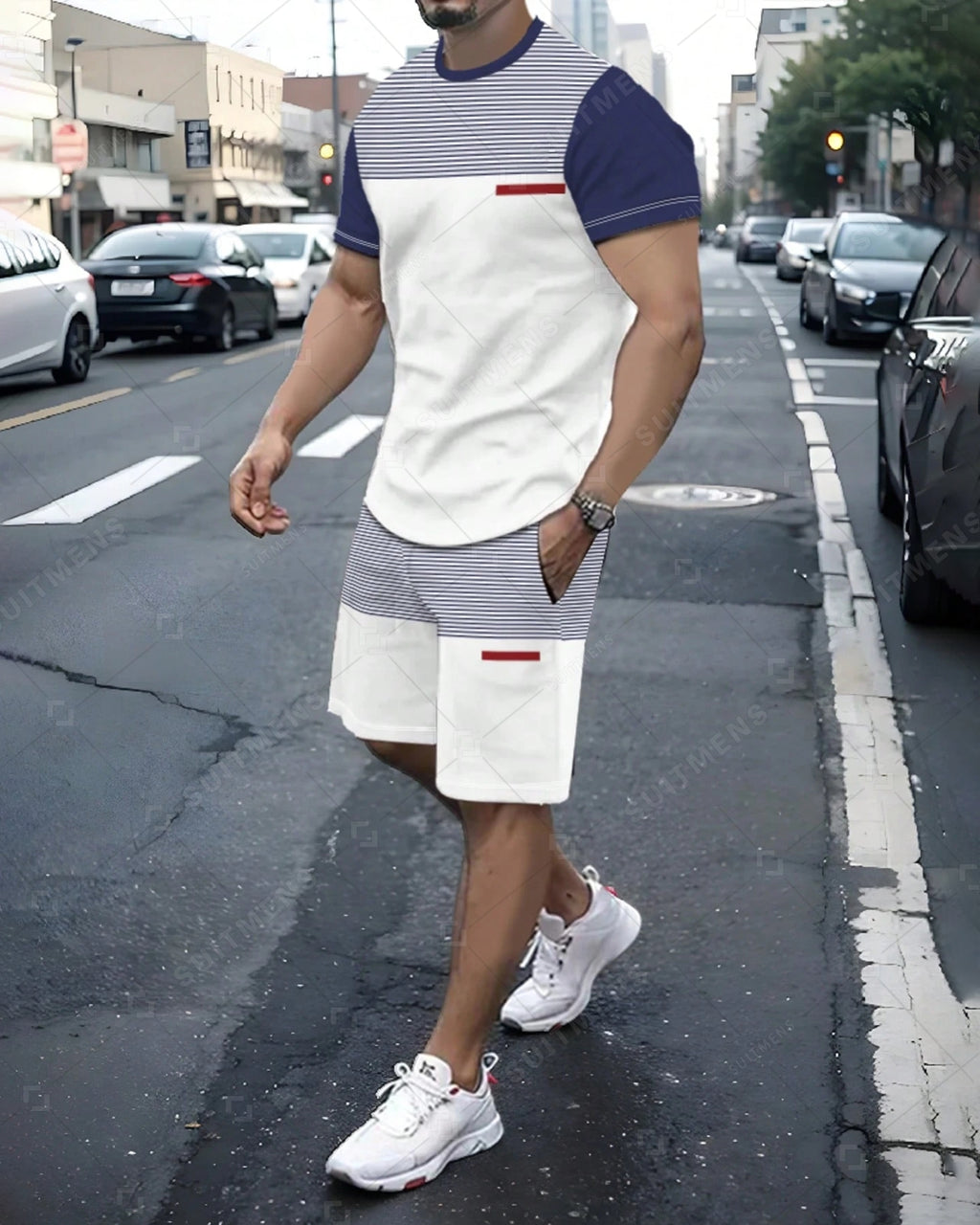 Men's Color Matching Casual Shorts Set 421