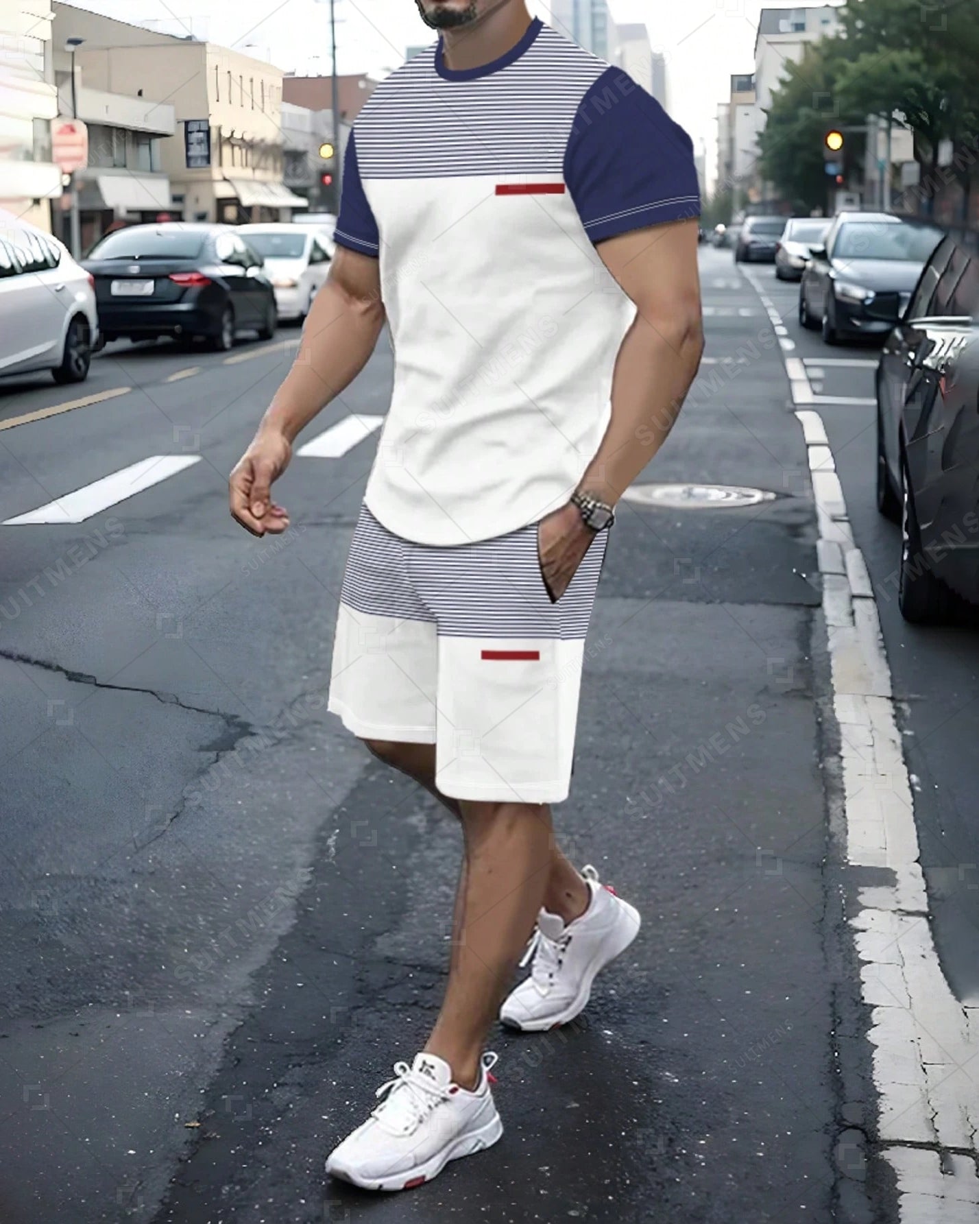 Men's Color Matching Casual Shorts Set 421
