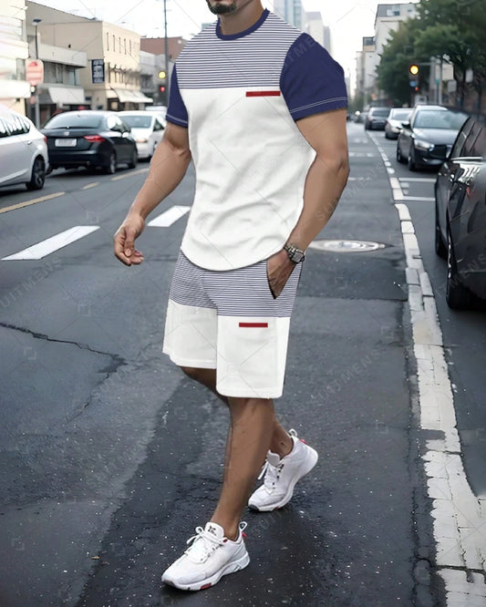 Men's Color Matching Casual Shorts Set 421