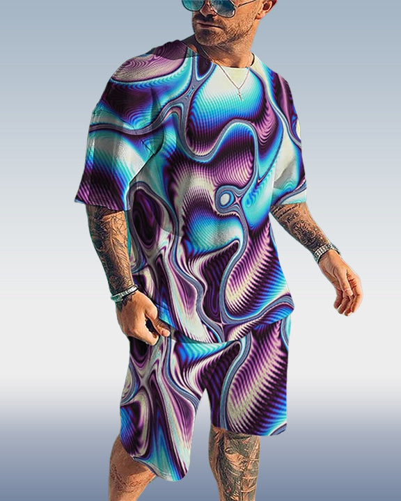 Men's Casual Gradient Print Shorts Set 416