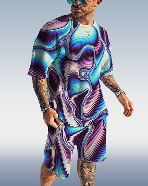 Men's Casual Gradient Print Shorts Set 416