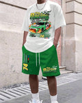 Men's Summer Car Print Round Neck Set 261