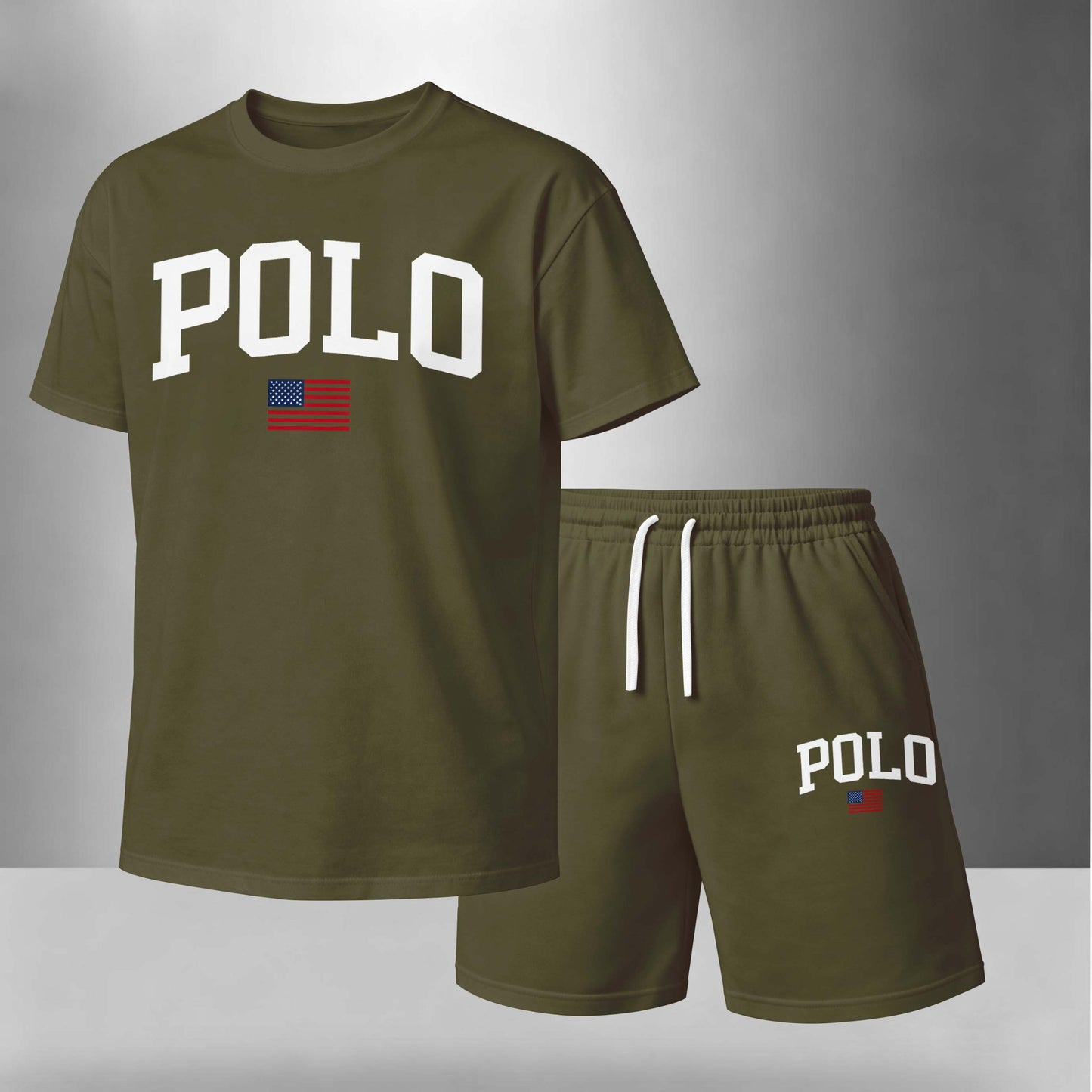 Men’s Summer 2 Piece Set, Flag Usa Letter Print Short Sleeve T Shirt and Drawstring Shorts Matching Outfit, Lightweight Breathable Casual Set for Travel, Streetwear, Beach, Vacation, and Daily Wear