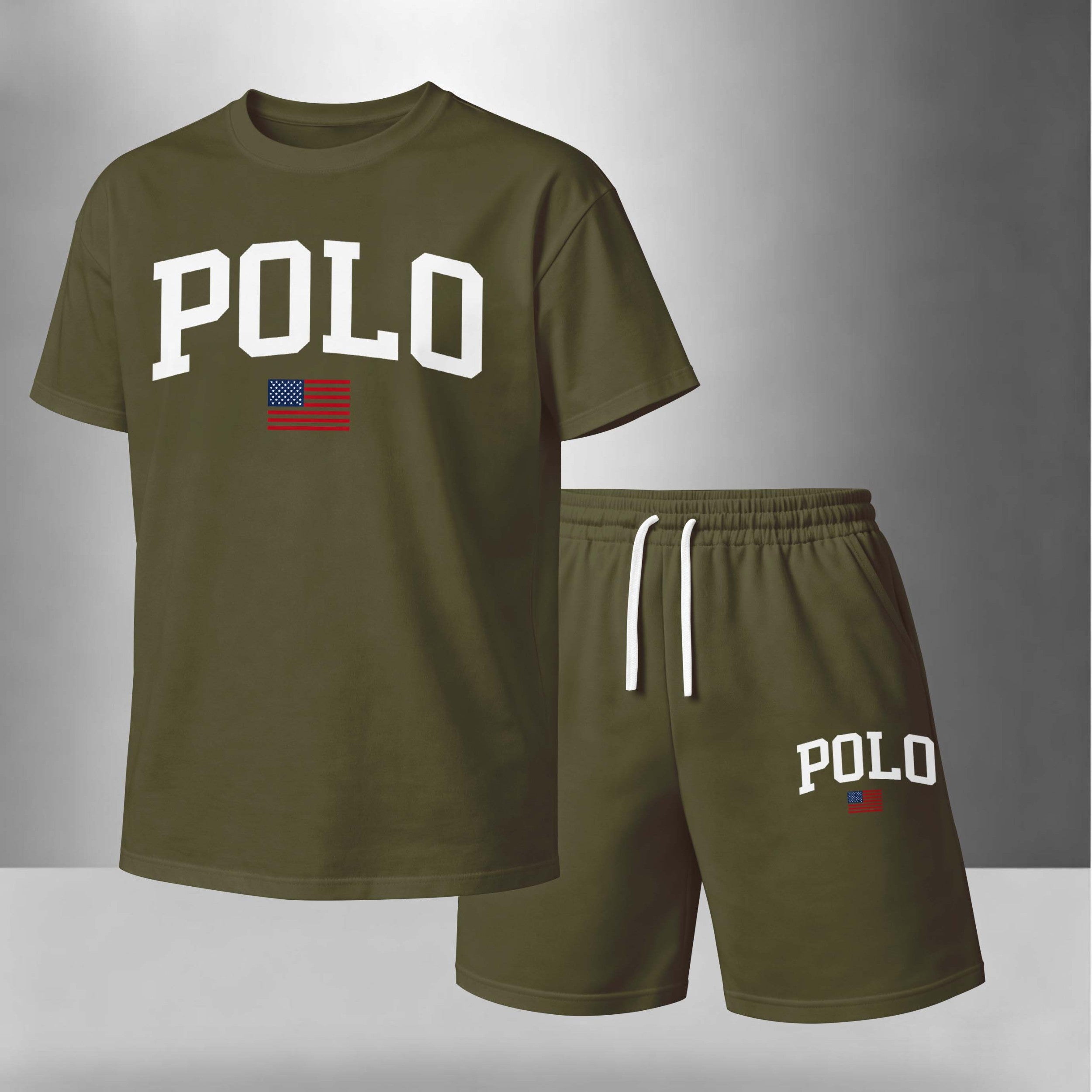Men’s Summer 2 Piece Set, Flag Usa Letter Print Short Sleeve T Shirt and Drawstring Shorts Matching Outfit, Lightweight Breathable Casual Set for Travel, Streetwear, Beach, Vacation, and Daily Wear