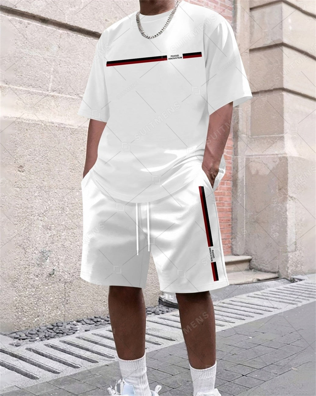 Men's Summer Simple Gradient Print Round Neck Set 358